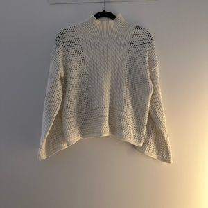 Sen cable-knit turtleneck sweatshirt in white, size: 2